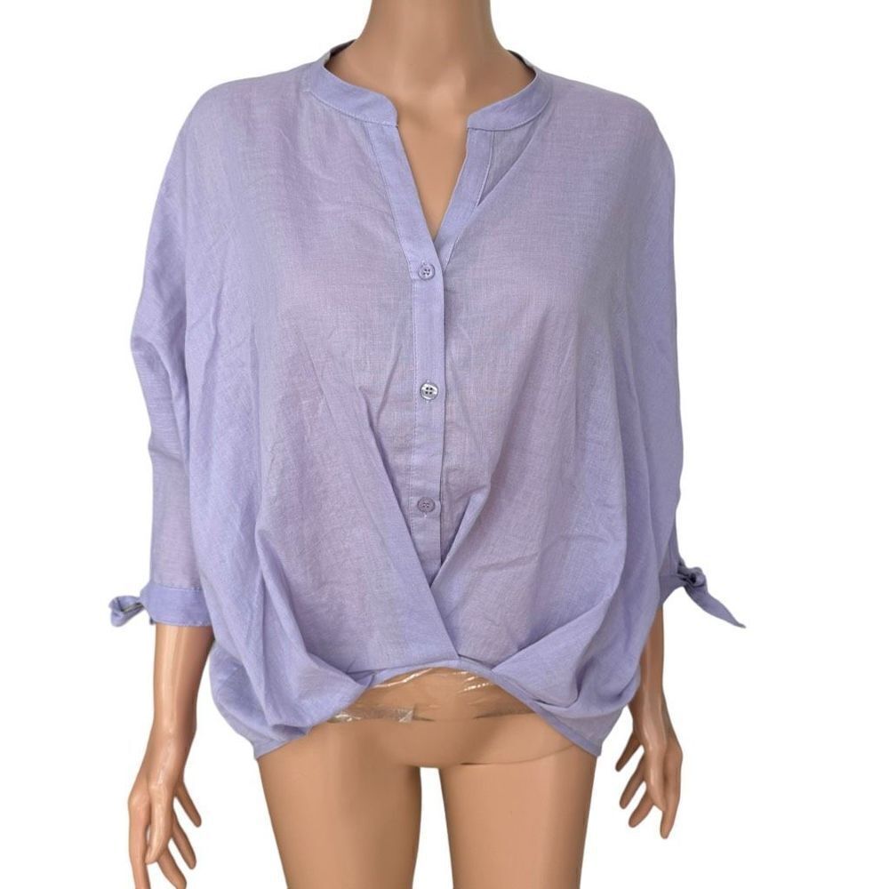 KLD 100% cotton lavender purple lightweight oversized high low blouse size S